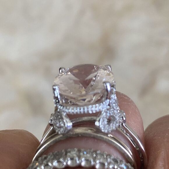 6.26 Carat Exquisite Natural Moganite and Diamond 14K Solid White Gold Ring - Picture 10 of 11